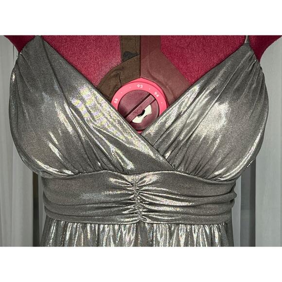 Y2k slip dress formal party silver lamae - Picture 2 of 10